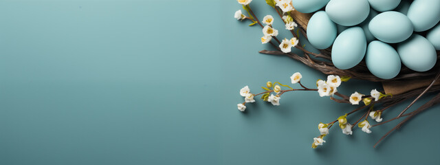 Turquoise Eggs and White Blossoms on Branch