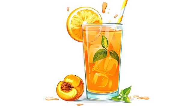 Illustration of a tropical peach ice tea isolated on transparent background