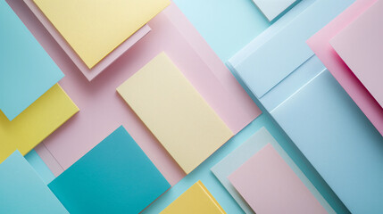 Overlapping pastel colour paper sheets. Pastel colour Papers background. Shapes & patterns.