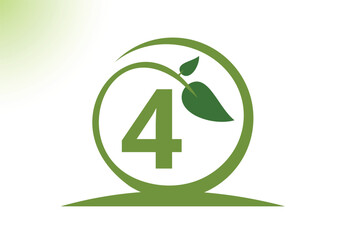 Letter 4 Leaf Logo Design Vector letter template. With Leaf Symbol, Vector Illustration.