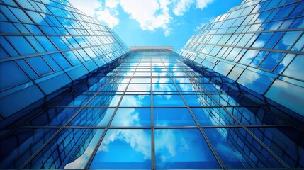 Modern city building architecture with glass fronts on a clear day