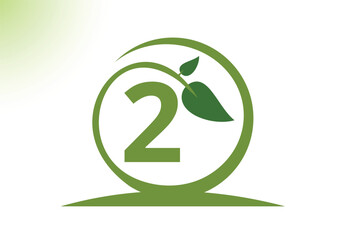 Letter 2 Leaf Logo Design Vector letter template. With Leaf Symbol, Vector Illustration.