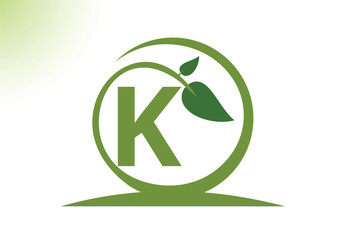 Letter K Leaf Logo Design Vector letter template. With Leaf Symbol, Vector Illustration.