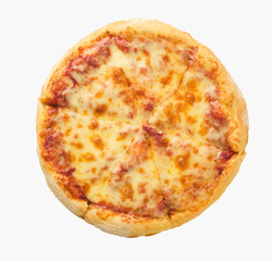 Pizza margarita fresh isolated on white background with clipping path blank for design. Top view.