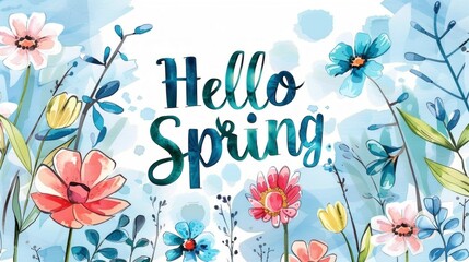 Watercolor Floral Spring Greeting Illustration