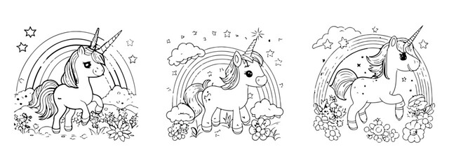 Unicorn icon symbol set, vector illustrations on white background