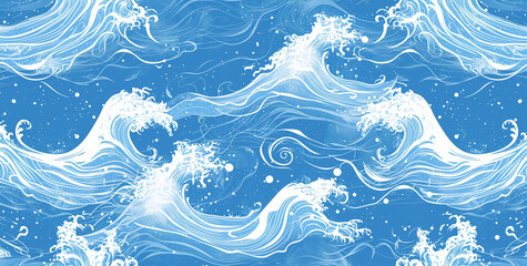 Fototapeta na wymiar Seamless waves pattern in japanese style 