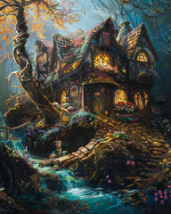 Fototapeta premium A candy maker's cottage in an enchanted glade
