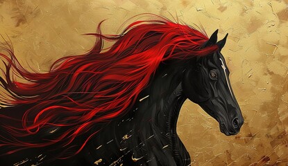 A majestic stallion amidst a storm of elegance: a combination of natural beauty and abstract art that captures the essence of freedom and wild spirit