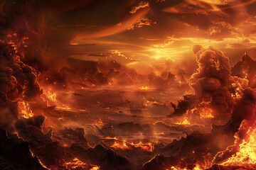 The earth consumed by fire, as the elements melt away in the fervent heat of God's righteous anger, judgment day, doomsday, God is Judging, - obrazy, fototapety, plakaty