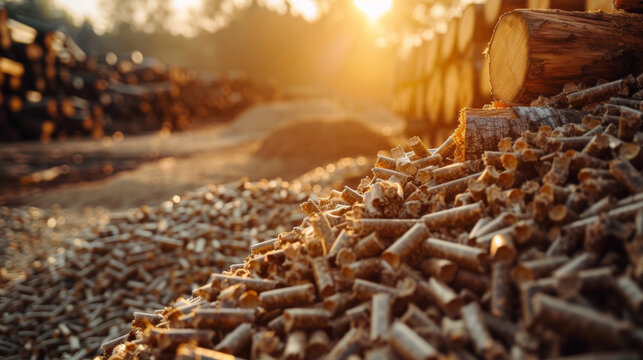 Biomass wood pellets pile