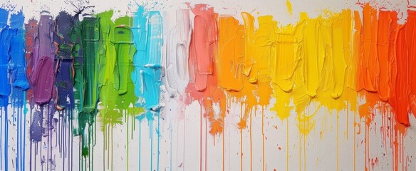 Dripping Rainbow Paint on White background