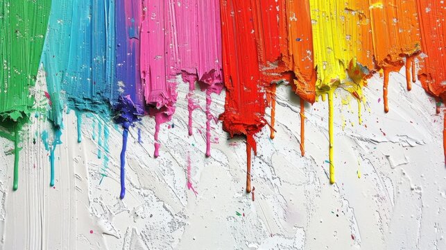 Dripping Rainbow Paint on White background