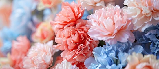 A closeup image showcasing a colorful assortment of pink and electric blue flowers, highlighting the beauty of natures natural palette