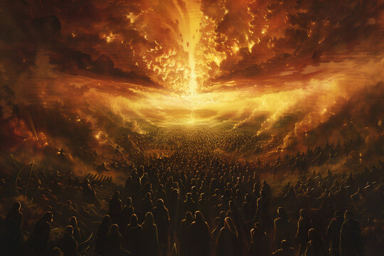 vast sea of souls standing before the throne of God, each awaiting their final reckoning with bated breath, judgment day, doomsday, God is Judging,