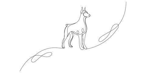 Line Art Doberman Dog. Black Curve Editable Line Doberman Dog Face Sketch Silhouette Isolated on White background. Brave Domestic Guardian Pet Dog Symbol Line Art Drawn Icon	
