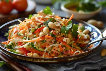Thai Street Food Delight: Fresh and Zesty Som Tam Green Papaya Salad with Peanuts