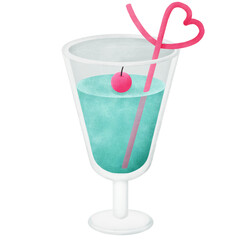 Blue Hawaii summer cocktail with cherry heart straws