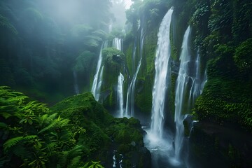 Ethereal Waterfalls: Long-exposure shots capturing the graceful flow of waterfalls surrounded by lush greenery.

