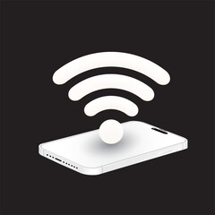 3D wireless and Wi-Fi access, connecting and sharing a Wi-Fi network on the internet using a smartphone. Vector illustration of a Wi-Fi 3D signal icon.