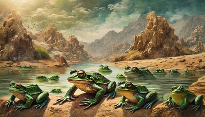 Exodus: The Plague of Frogs - God's Second Plague on Egypt. Bible.  - obrazy, fototapety, plakaty