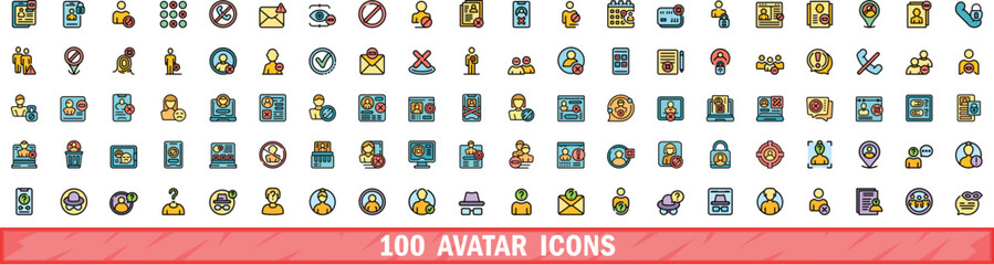 100 avatar icons set. Color line set of avatar vector icons thin line color flat on white