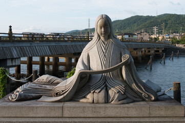 Statue of Murasaki Shikibu in Uji in Kyoto, Japan