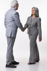 Business partners shaking hands on white background