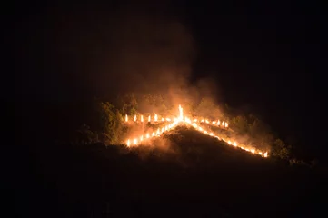 Fotobehang Gozan Okuribi (Mountain Bon Fire) in Kyoto © SK