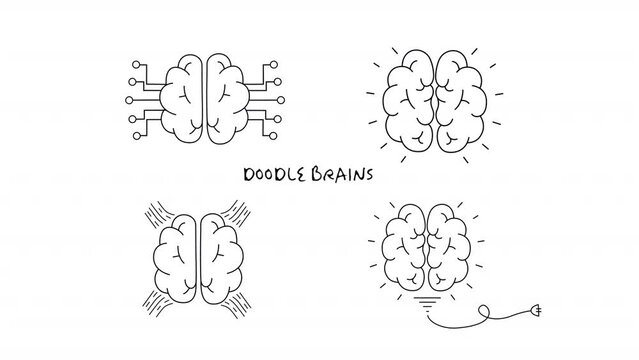 SET OF 8 DOODLE ANIMATED BRAIN DRAWINGS WITH ALPHA CHANNEL