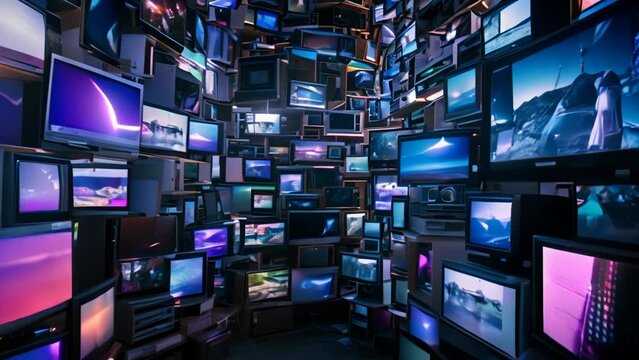 Digital Overload: A Towering Array of Modern Screens. Generative ai