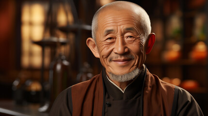 Fototapeta premium portrait of an Asian man in a temple