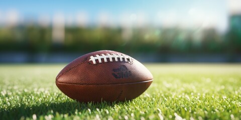American football ball on the lawn Generative AI
