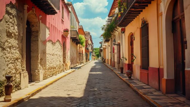 Vibrant Streetscape in Santo Domingo's Colonial Zone. Generative ai