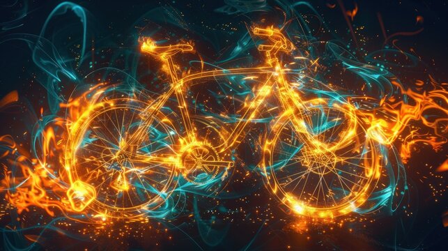 Futuristic modern bicycle with flame abstract background. AI generated image