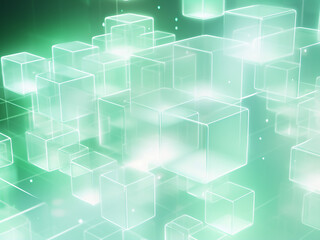 A green geometric background. AI Generation.