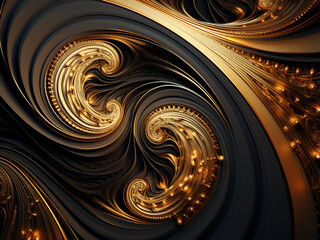 Radiant and intricate Fractals gold background. AI Generation.