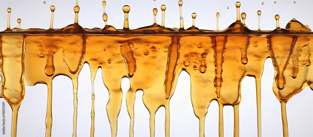 Aufkleber a macro shot capturing a line of amber syrup drizzling onto a smooth white surface, creating a stunn