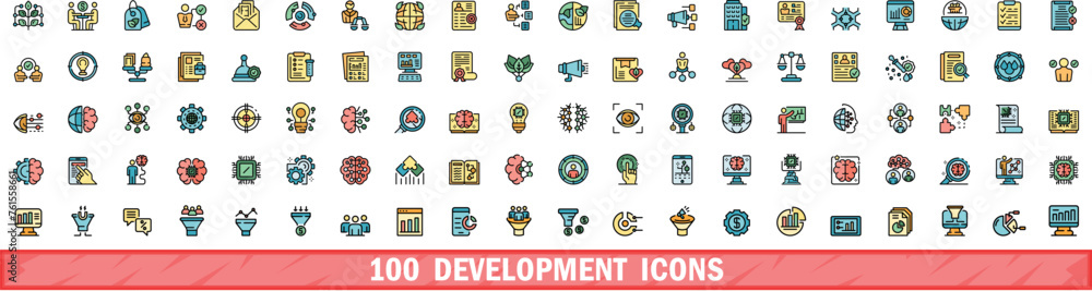 Aufkleber 100 development icons set. color line set of development vector icons thin line color flat on white