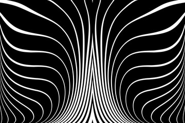 Abstract Wavy Lines Symmetrical Pattern. Black and White Background.