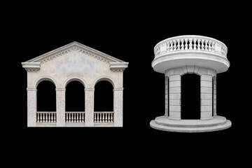 Details, elements of buildings classical architecture. Isolated on a black. Templates for art, design. - 761559861