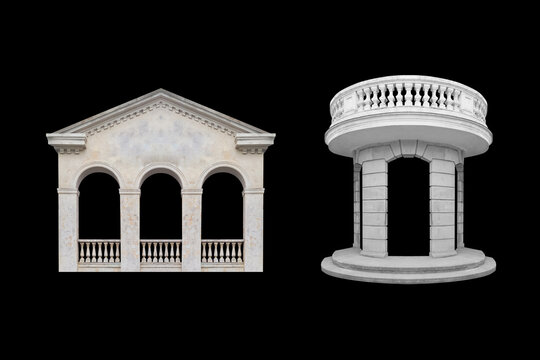 Details, elements of buildings classical architecture. Isolated on a black. Templates for art, design.