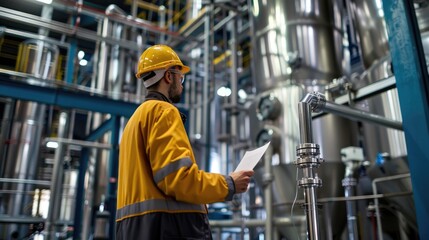 Fototapeta premium Equipment Checking, employees periodically check and maintain production equipment to prevent malfunctions