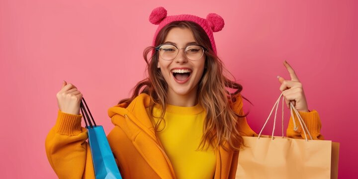 A Photography of online shopping happy with woman smiling 
