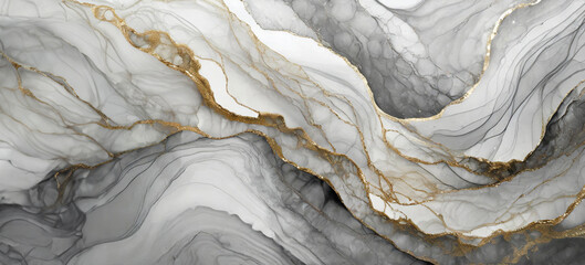 Fond abstrait, marbre gris. Modèle de vagues, lignes dorées
