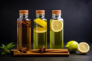 apple cinnamon detox water with fresh slices and aromatic sticks for a healthy and delicious drink...  title. 