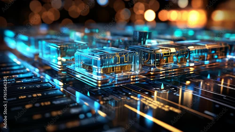 Poster futuristic computer microchips and microchips with processors and transistors for artificial intelli