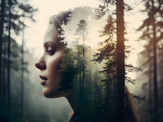 forest art piece portrays a woman with elegance and vintage style