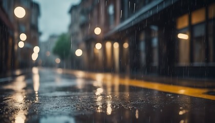 rainy day in the city, rainy day scene, empty street, rain drops on the ground - obrazy, fototapety, plakaty