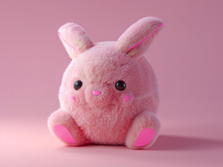 Cute kawaii squishy bunny plush toy on plain background with soft smooth lighting. 
